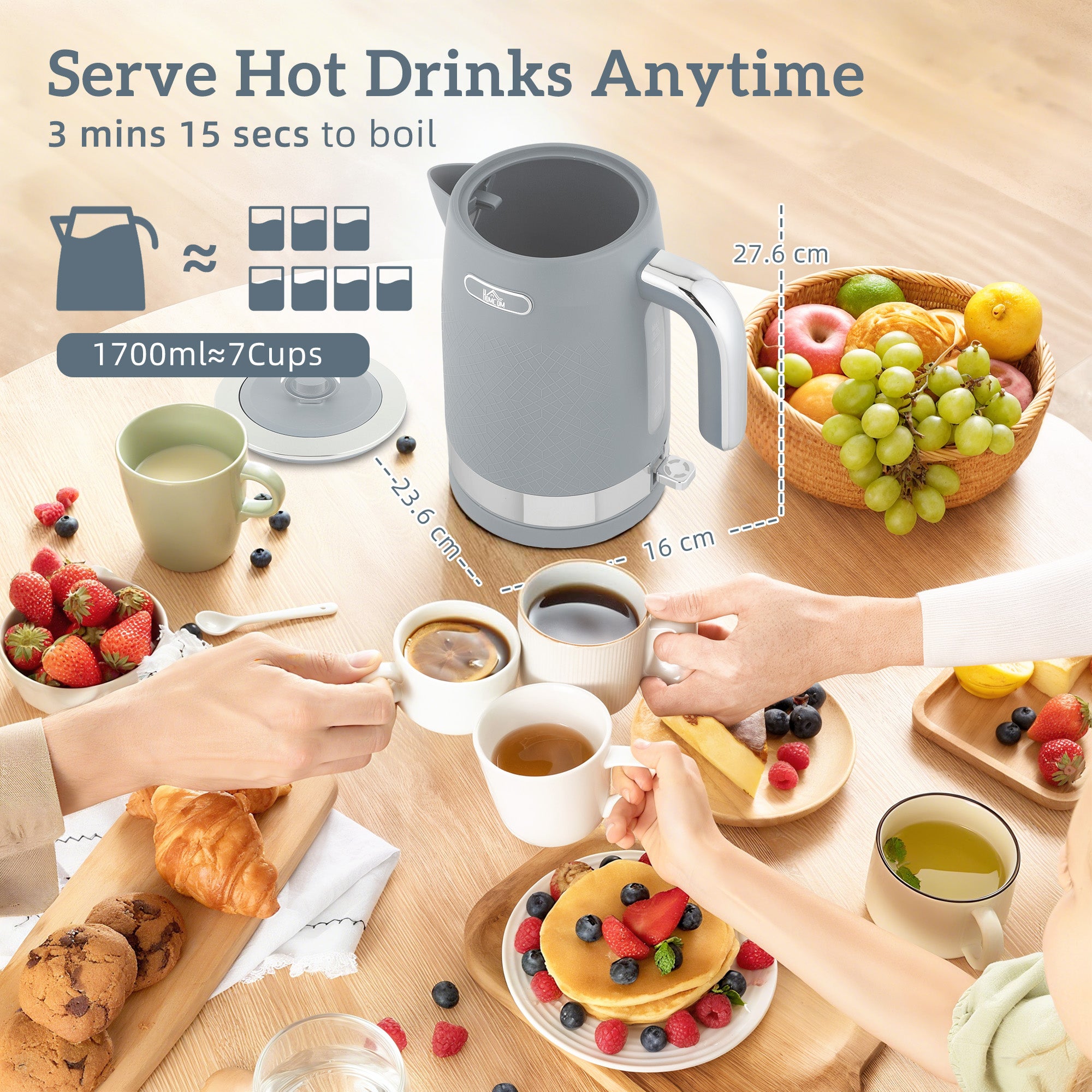 HOMCOM Sleek Textured Kettle and Four-Slice Toaster Set - Grey 