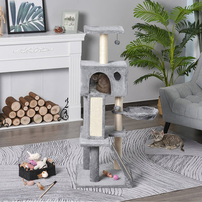 PawHut 130cm Cat Tree for Indoor Cats Activity Center with Condo Scratching Post Ladders Kitty Climbing Tower Relaxing Playing 
