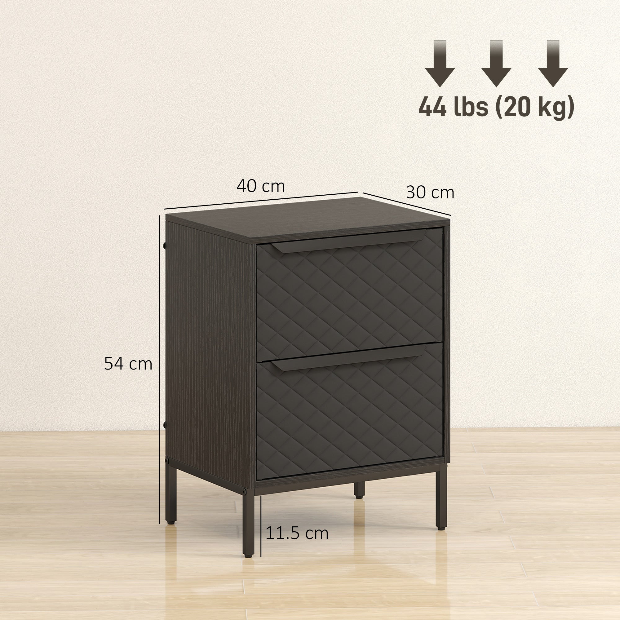 HOMCOM Chest of Drawers, Dresser with 2 Fabric Drawers and Aluminium Handles - Black 