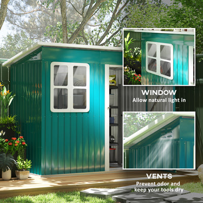 Outsunny 7 x 4ft Galvanised Steel Garden Shed, with Lock and Gloves - Green 