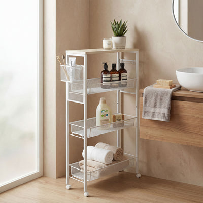 HOMCOM 3-Tier Kitchen Cart with 3 Steel Wire Baskets - White 