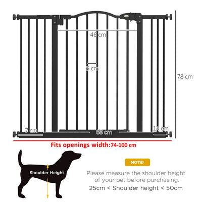 PawHut Metal 74-100cm Adjustable Pet Gate Safety Barrier w/ Auto-Close Door Black 