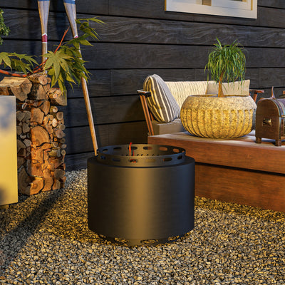 Outsunny Smokeless Fire Pit, 48.5cm Portable Wood Burning Firepit with Poker for Garden Camping Bonfire Party, Metal, Black 