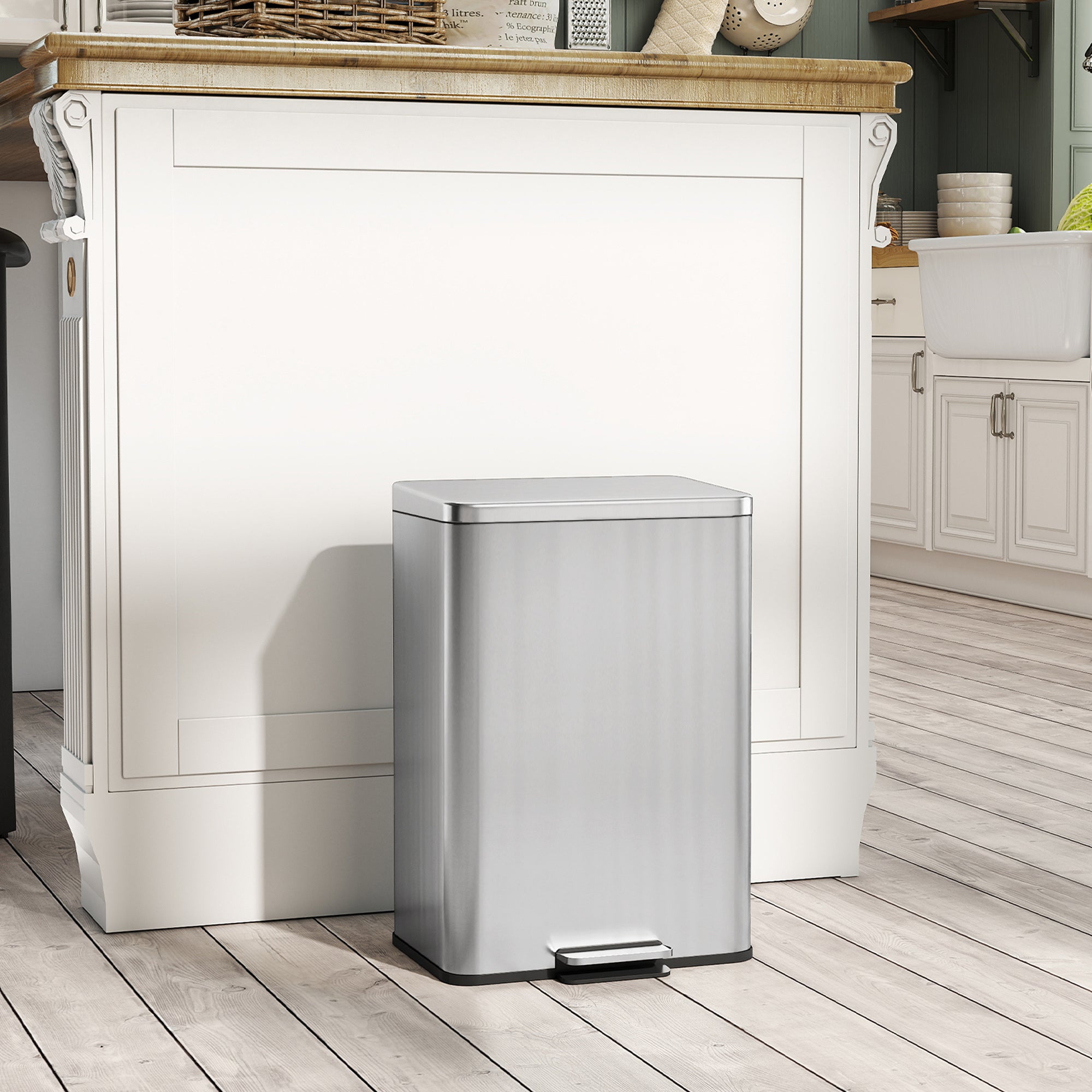 HOMCOM 20L Kitchen Bin with Soft-Close Lid and Stay-Open Function, Stainless Steel Pedal Bin with Removable Inner Bucket for Kitchen, Office, Home, Silver Tone 