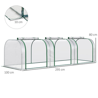 Outsunny PVC Tunnel Greenhouse Green Grow House Steel Frame for Garden Backyard with Zipper Doors 295x100x80 cm, Clear 