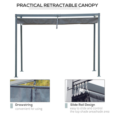 Outsunny 4 x 3(m) Metal Outdoor Pergola with Retractable Roof, Outdoor Gazebo Canopy Shelter with Drainage Holes for Garden, Patio, Lawn, Grey 