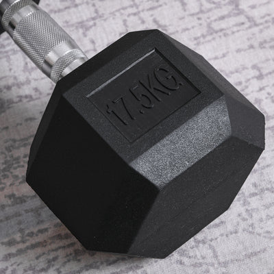 HOMCOM 17.5KG Single Rubber Hex Dumbbell Portable Hand Weights Dumbbell Home Gym 