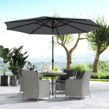 Outsunny 4 Seater Rattan Dining Set with Parasol & Cushions - Light Grey 