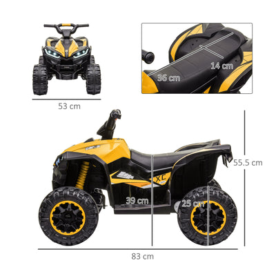 HOMCOM 12V Ride-On Quad Bike w/ Music, Horn, for Ages 3+ Years - Yellow 