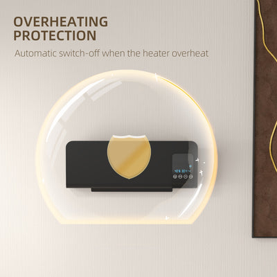 HOMCOM 2kW Wall-Mounted Heater, 18-45°C Temperature - Black