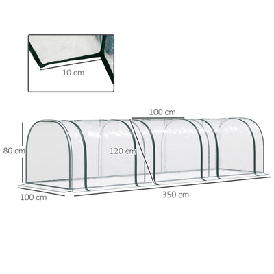 Outsunny Mini Greenhouse, Small Polytunnel Green House with Zipped Doors, Steel Frame for Garden Patio, 300 x 100 x 80cm, Clear 