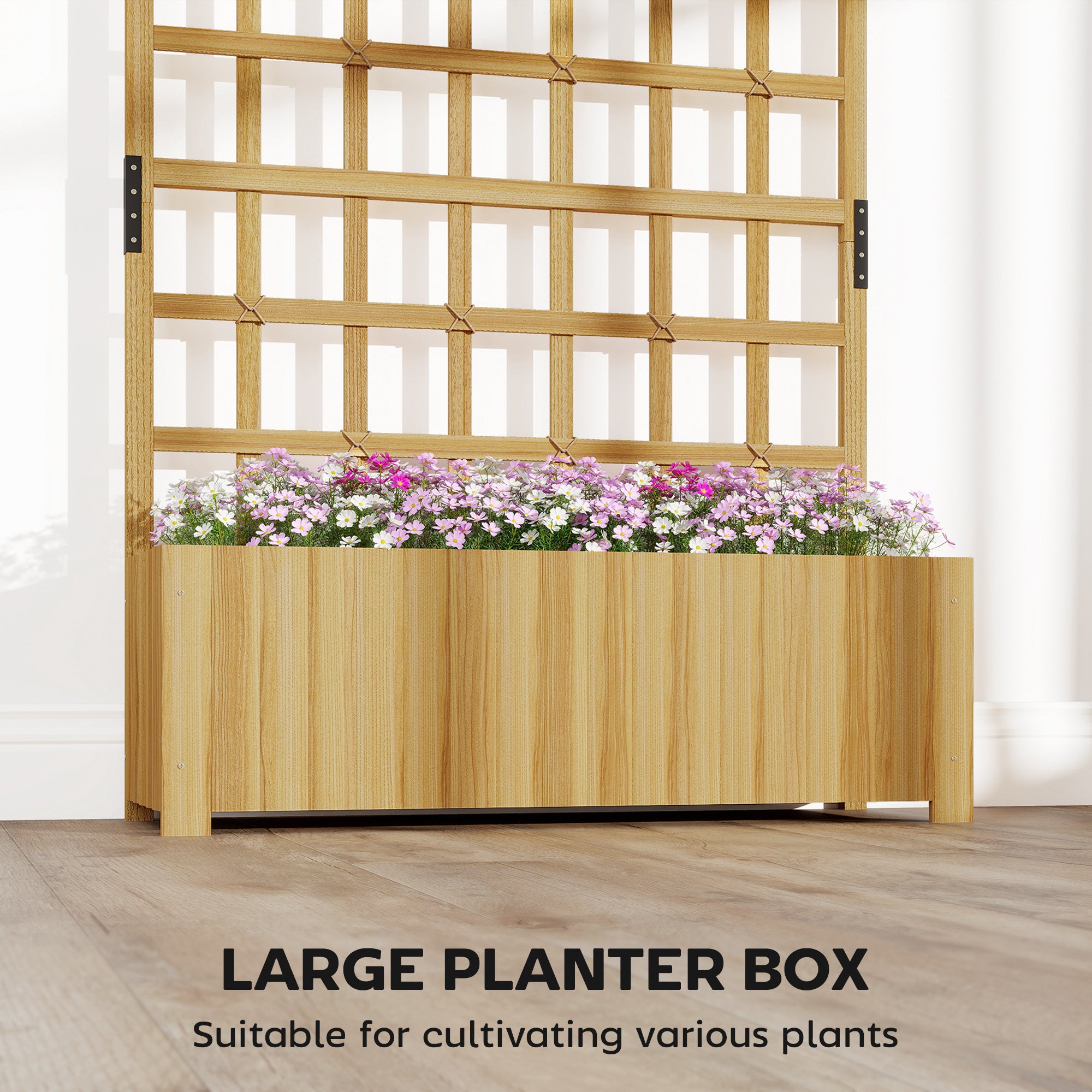 Outsunny Wooden Raised Planter with Trellis, Raised Bed for Garden with Lattice and Drainage Holes for Climbing Plants 