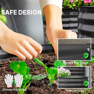 Outsunny Two-Tier Galvanised Steel Garden Planter - Dark Grey 
