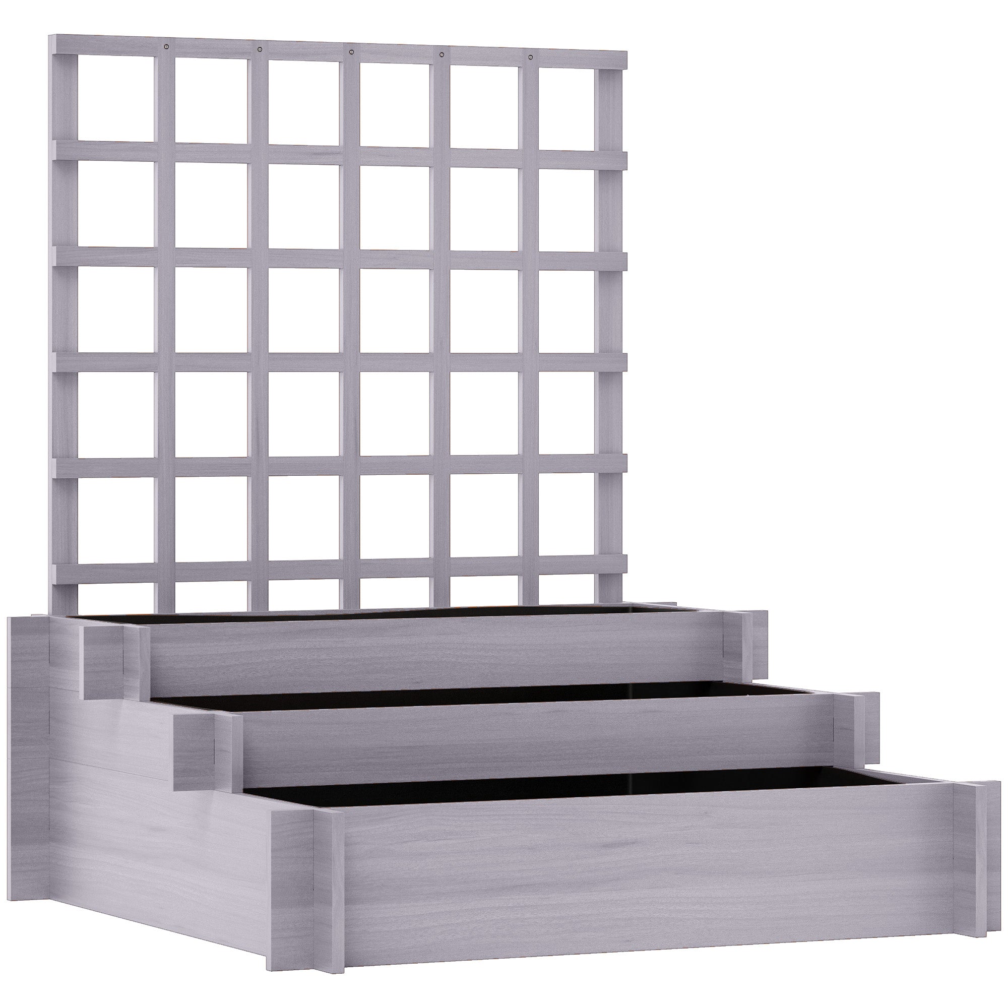 Outsunny 3 Tier Garden Planters with Trellis for Vine Climbing, Wooden Raised Beds, 95x95x110cm, Grey 