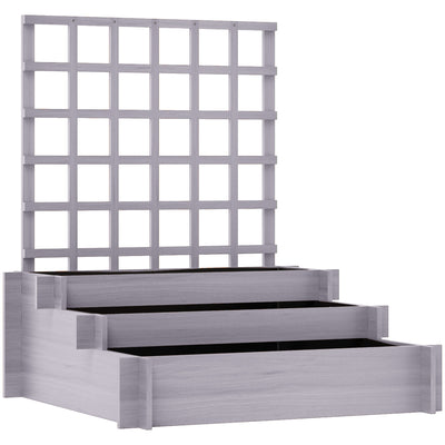 Outsunny 3 Tier Garden Planters with Trellis for Vine Climbing, Wooden Raised Beds, 95x95x110cm, Grey 