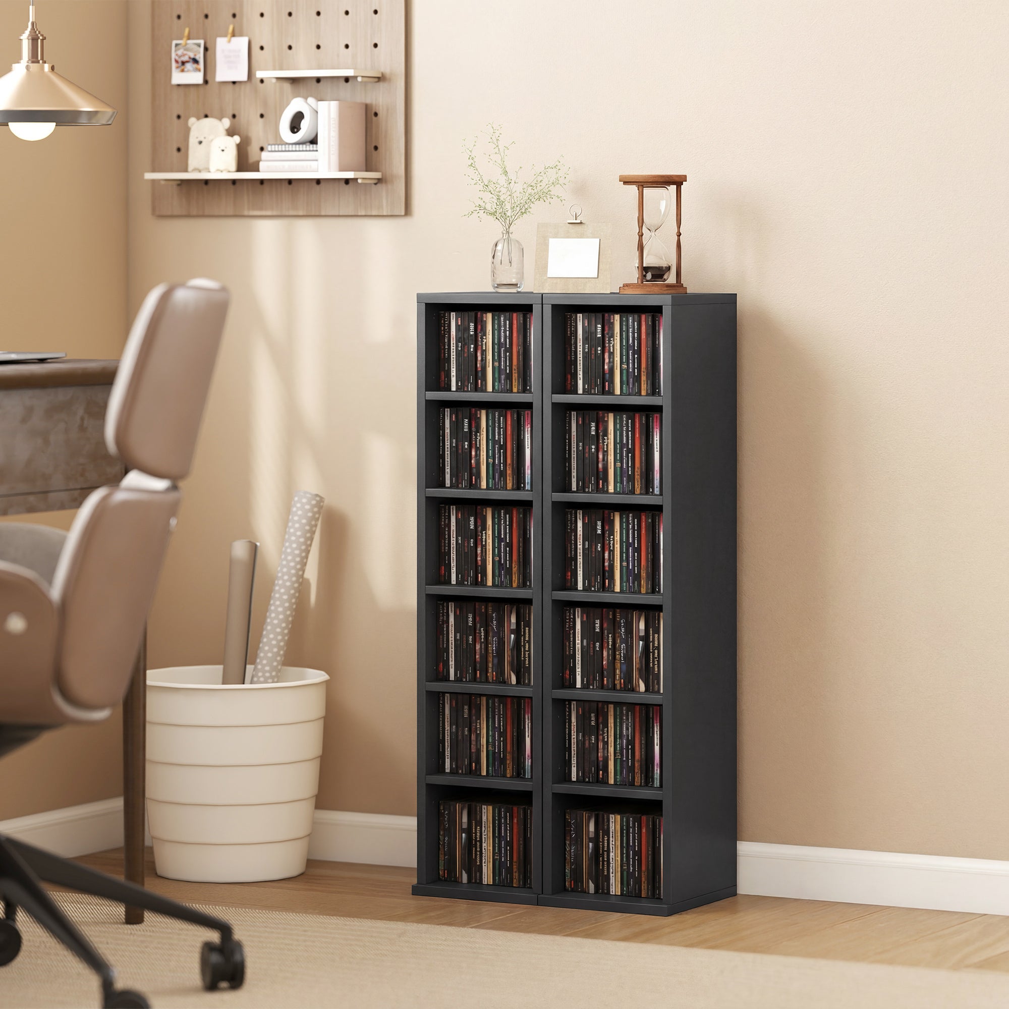 HOMCOM Set of 2 CD Media Display Shelf Unit Tower Rack with Adjustable Shelves, Black 