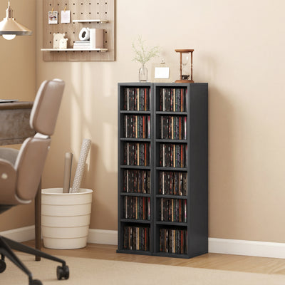 HOMCOM Set of 2 CD Media Display Shelf Unit Tower Rack with Adjustable Shelves, Black 