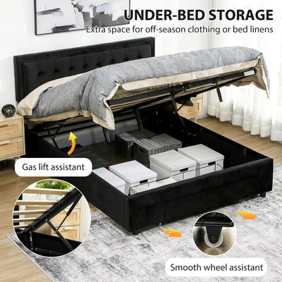 HOMCOM King Size Ottoman Bed Frame, with Front Drawer - Black 
