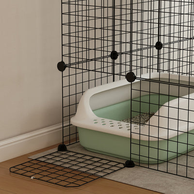 PawHut 4-Tier DIY Large Cat Cage with Hammock, Ramps, 5 Doors, Indoor Use for 1-3 Cats, Black 