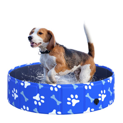 PawHut Foldable Dog Paddling Pool Pet Cat Swimming Pool Indoor/Outdoor Collapsible Bathing Tub Shower Tub Puppy Φ80 × 20H cm S Sized 