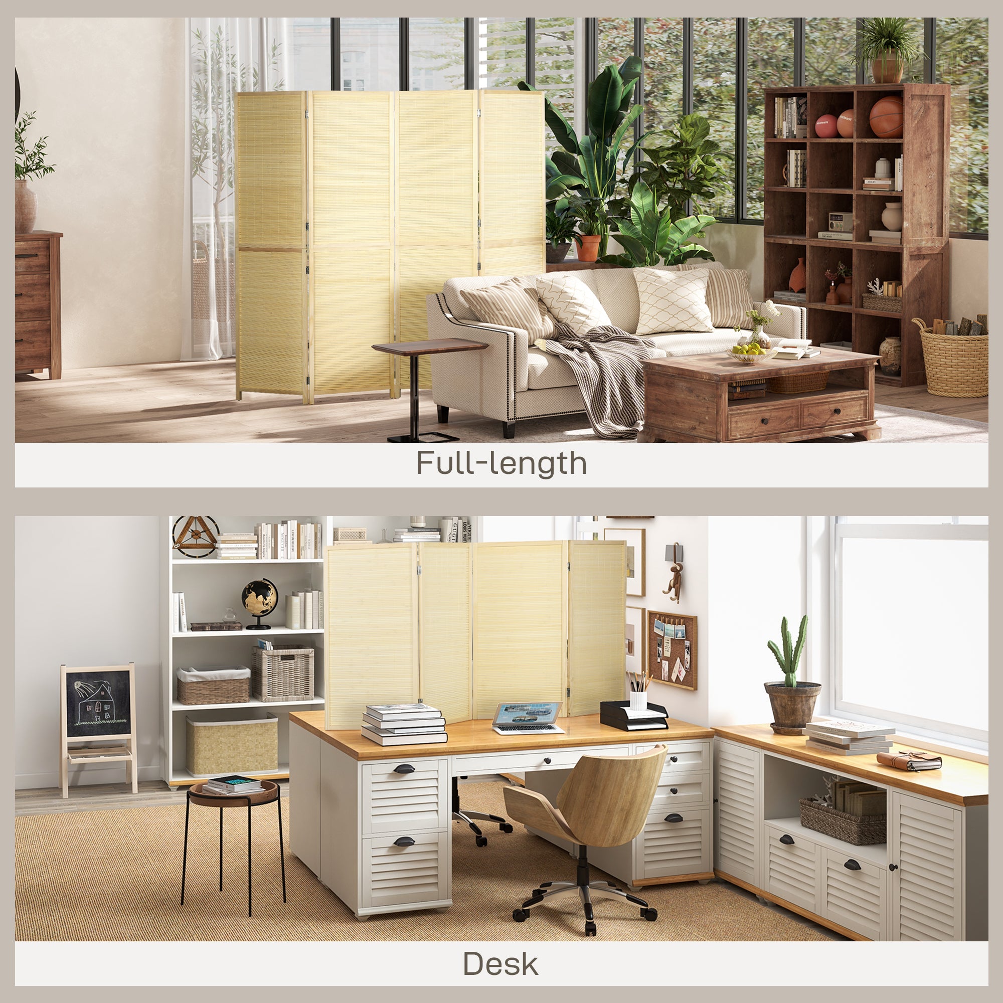 HOMCOM Room Divider, Freestanding Privacy Screen, 4 Panel Folding, 180 x 180cm, Natural 