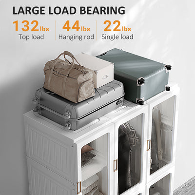 HOMCOM Portable Clothes Wardrobe for Bedroom, Foldable Clothes Organiser with Cube Storage, Hanging Rods, Magnet Doors, White 