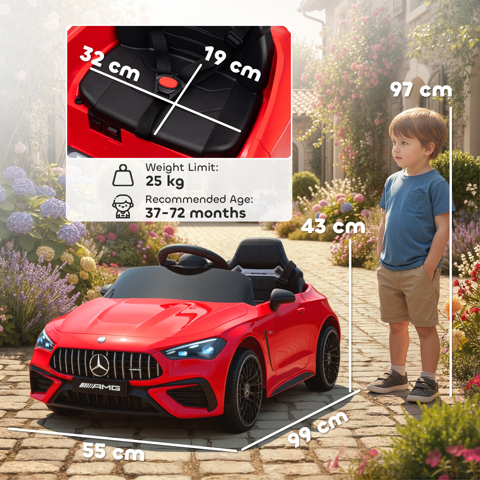 AIYAPLAY Licensed Mercedes AMG Kids Electric Car, 12V Ride On Car with Dual Motors, Remote Control for 3-6 Years, Red 