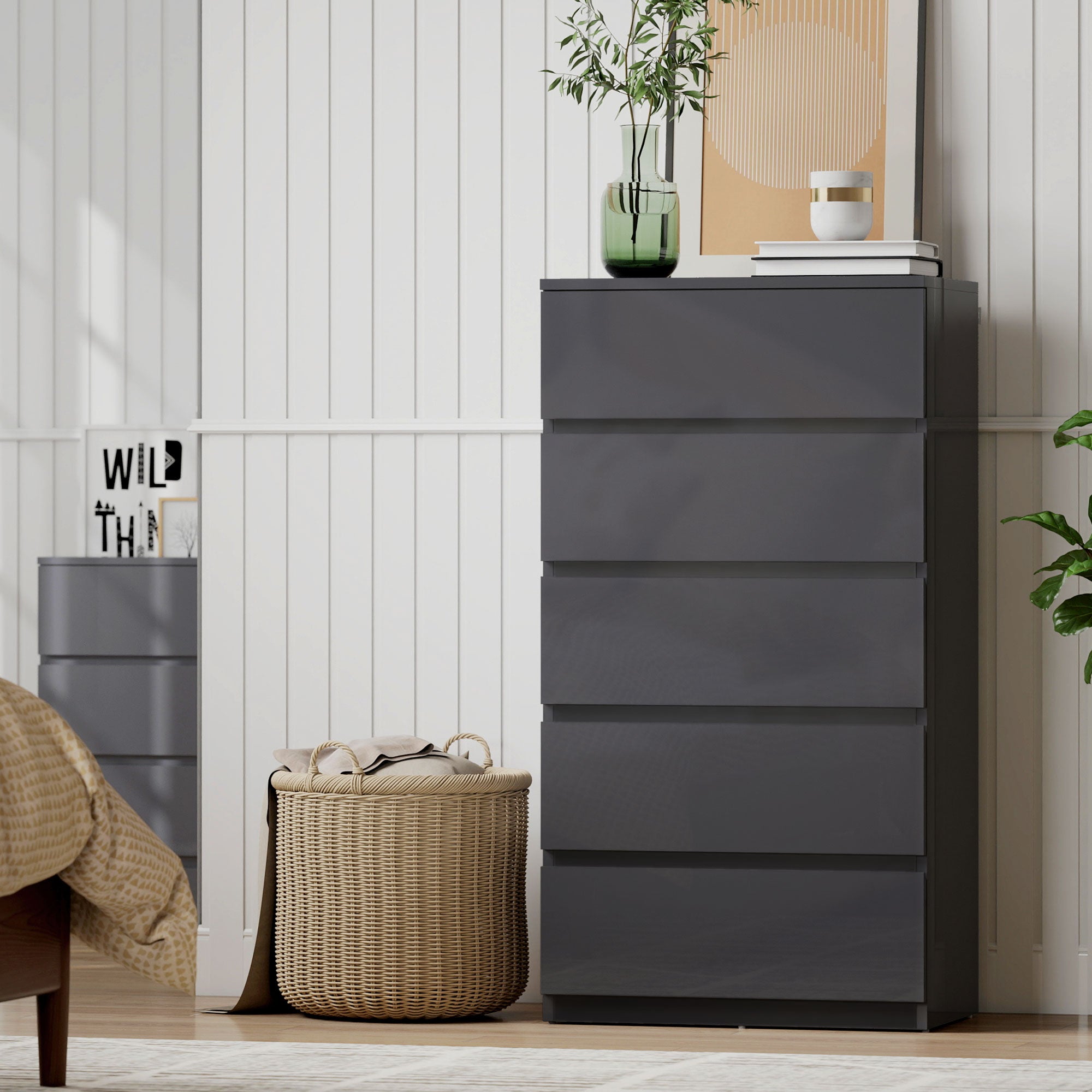 HOMCOM Chest of Drawers, 5-Drawer Storage Cabinets, Modern Dresser, Storage Drawer Unit for Bedroom 