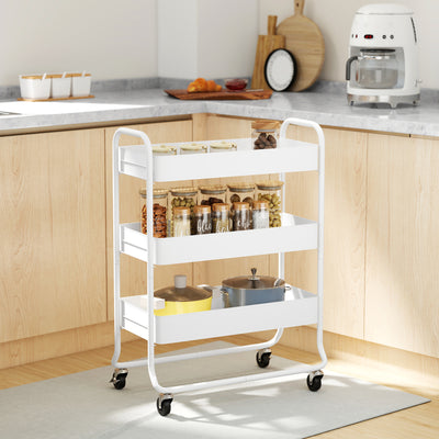 HOMCOM 3-Tier Storage Trolley on Wheels, Rolling Utility Cart with Mesh Backets for Kitchen, Bathroom, Bedroom, White 