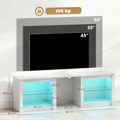HOMCOM 70in TV Stand, with LED Lights and Storage - White 