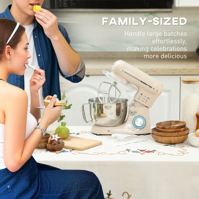 HOMCOM 1300W Kitchen Stand Mixer, with Accessories - Beige 