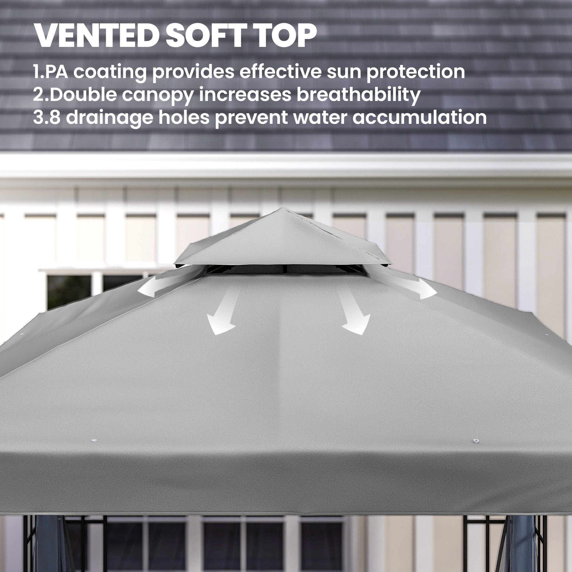Outsunny 3 x 3(m) Patio Gazebo Canopy Garden Pavilion Tent Shelter with 2 Tier Roof and Mosquito Netting, Light Grey 