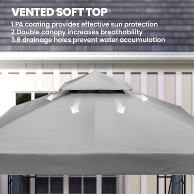 Outsunny 3 x 3(m) Patio Gazebo Canopy Garden Pavilion Tent Shelter with 2 Tier Roof and Mosquito Netting, Light Grey 