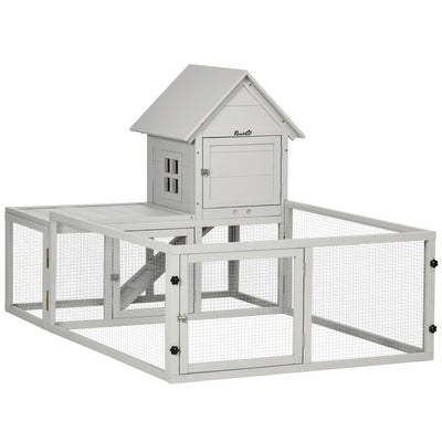 PawHut Indoor Rabbit Hutch, Guinea Pig Cage, with Slide-Out Tray, Large Fenced Area - Light Grey 
