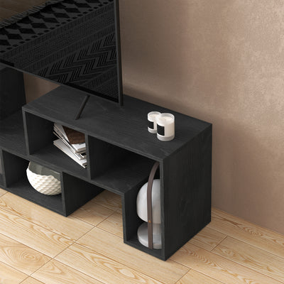 HOMCOM TV Stand for TVs up to 75 Inches, Free Combination TV Unit with Storage Shelves, Extendable Entertainment Centre for Living Room, Black Wood Grain 