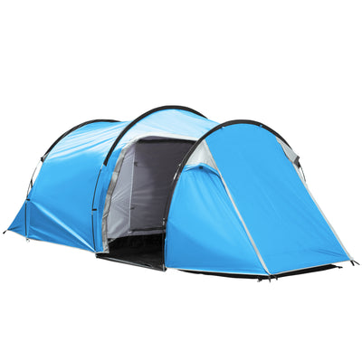 Outsunny 2-3 Man Tunnel Tent with Vestibule, Weather-Resistant Camping Tent with Air Vents for Fishing Hiking, Light Blue & Grey 