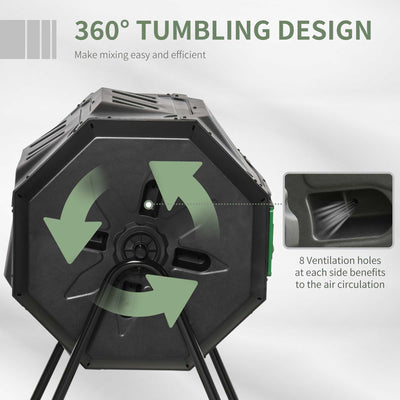 Outsunny 160L 360° Rotating Dual Chamber Composter - Black 