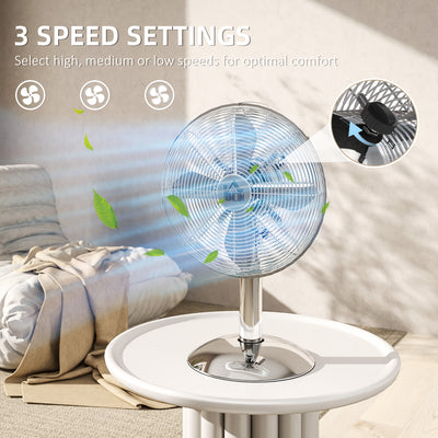 HOMCOM Three-Speed Oscillating Desk Fan - Silver-Tone 