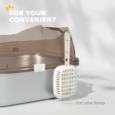 PawHut Stainless Steel Litter Box with Lid, High Wall Sided Enclosure, Pedal, Scoop, Non-Sticky, Anti-Leakage, Easy Cleaning 