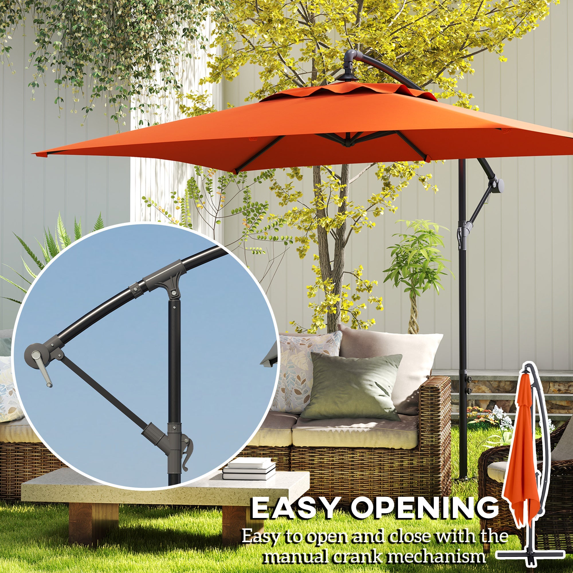 Outsunny 3(m) Cantilever Overhanging Parasol, with Cross Base - Orange 