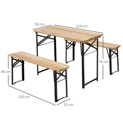 Outsunny Portable Folding Camping Picnic Trestle Beer Table and Bench Set Garden BBQ Chairs Stools Wooden Wood (120cm(L) x 25cm(W) x 46cm(H)) 