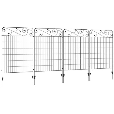 Outsunny Decorative Garden Fencing, 4PCs 43in x 11.5ft Outdoor Picket Fence Panels, Rustproof Metal Wire Landscape Flower Bed Border Edging Animal Barrier, Black 