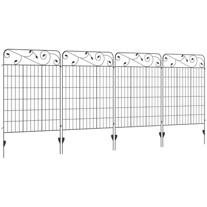 Outsunny Decorative Garden Fencing, 4PCs 43in x 11.5ft Outdoor Picket Fence Panels, Rustproof Metal Wire Landscape Flower Bed Border Edging Animal Barrier, Black 