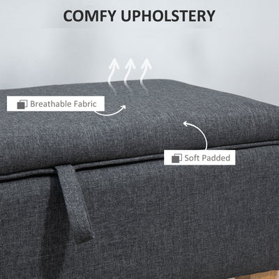 HOMCOM Linen Storage Ottoman Padded Footstool with Rubberwood Legs for Storage Box, Bed End, Shoe Bench, Seating, Dark Grey 