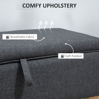 HOMCOM Linen Storage Ottoman Padded Footstool with Rubberwood Legs for Storage Box, Bed End, Shoe Bench, Seating, Dark Grey