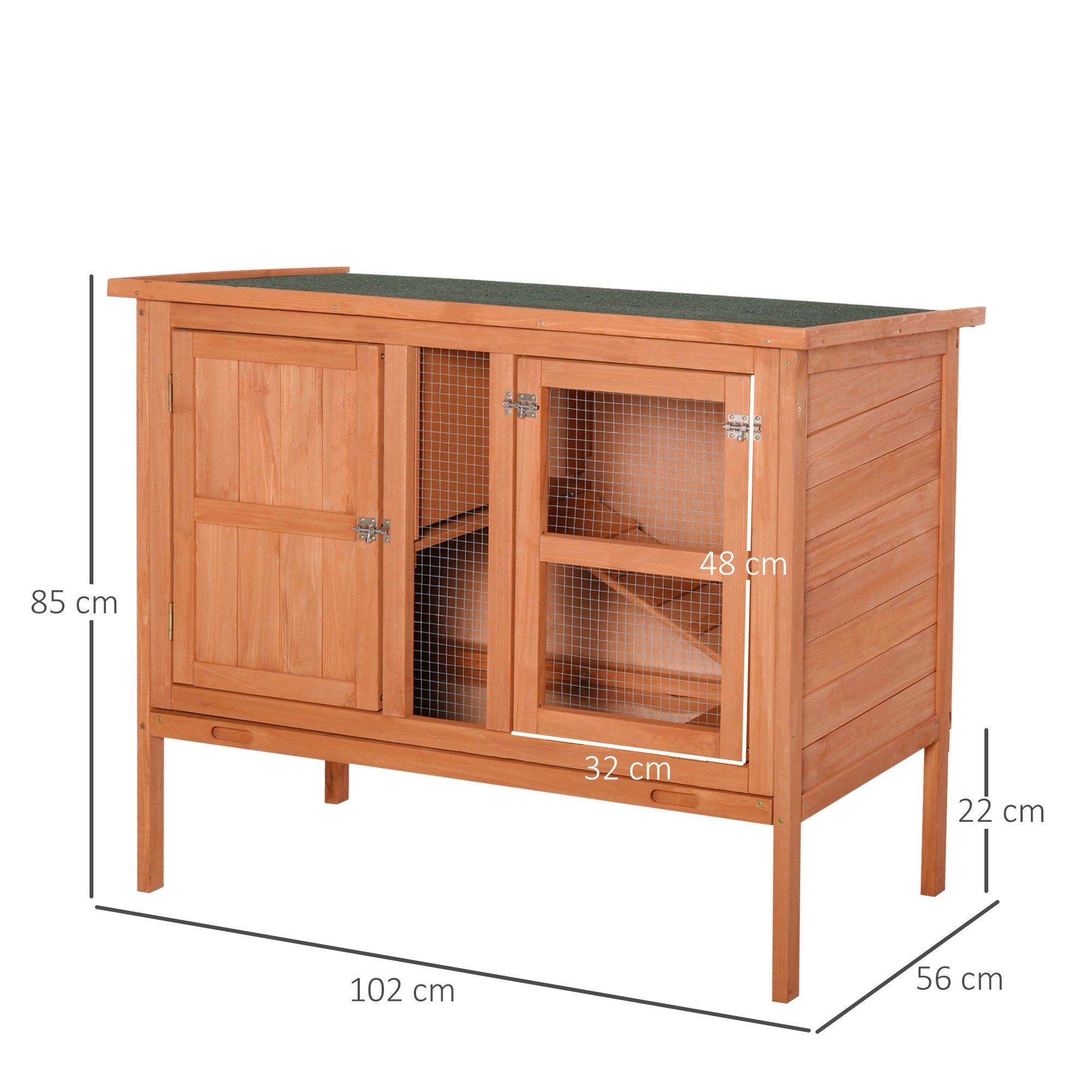 PawHut Wooden Guinea Pigs Hutches Elevated Pet Bunny House with Slide-Out Tray Openable Roof