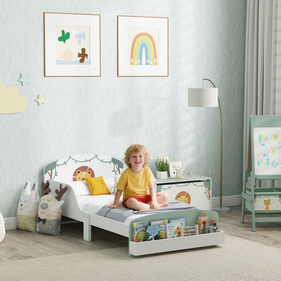AIYAPLAY Toddler Bed with Storage, Guardrails, Lion Design, for Ages 3-8 Years, Fits 140 x 70cm Mattress, Green 
