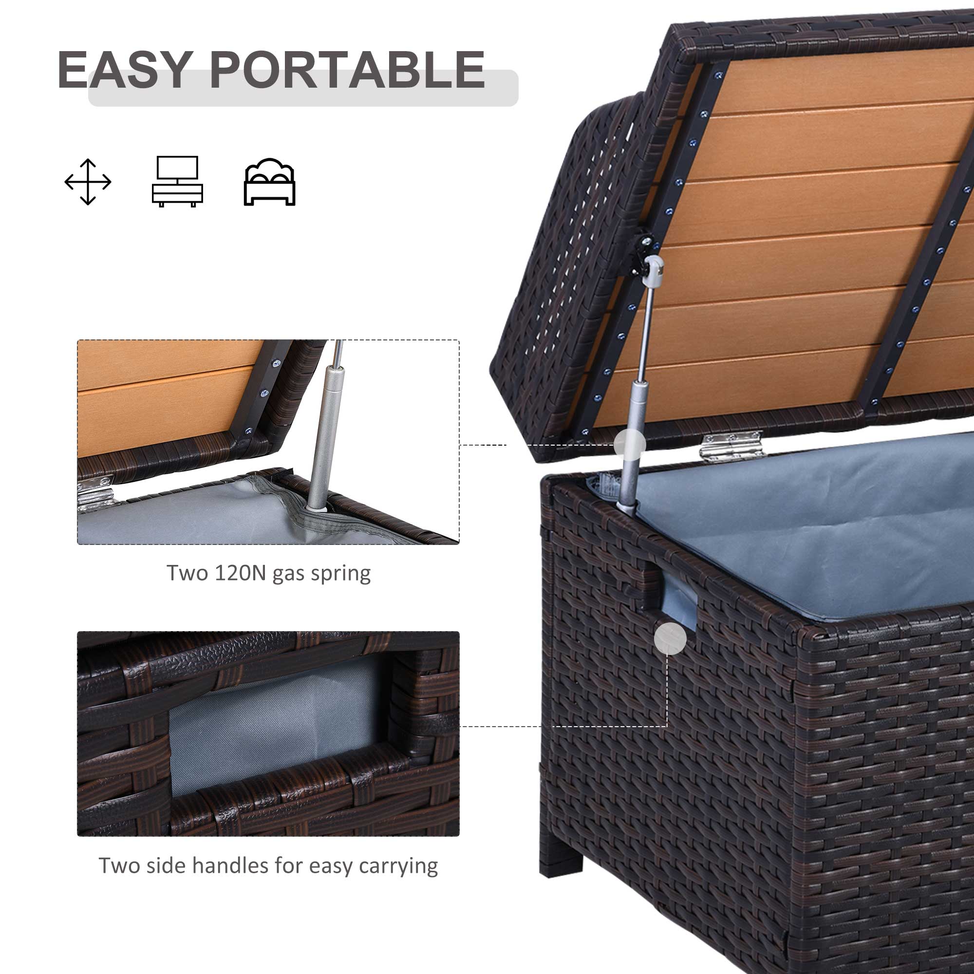 Outsunny 130 L Rattan Garden Storage Box, with Seat - Mixed Brown 