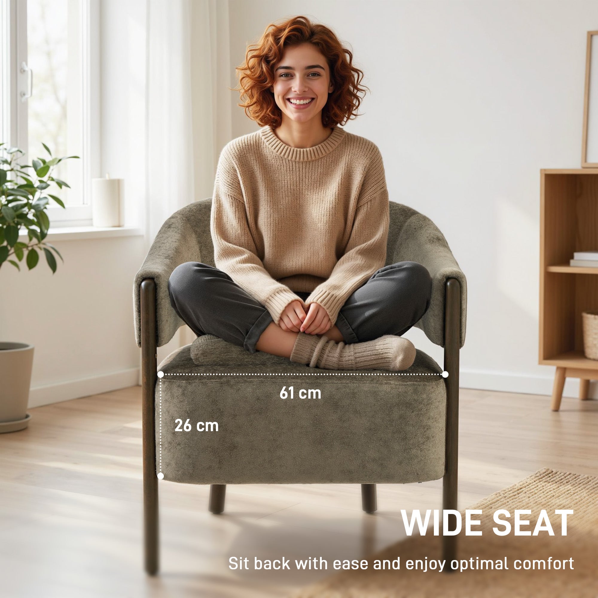 HOMCOM Accent Chair, Upholstered Tub Chair with Solid Wood Frame and Legs, Light Brown 
