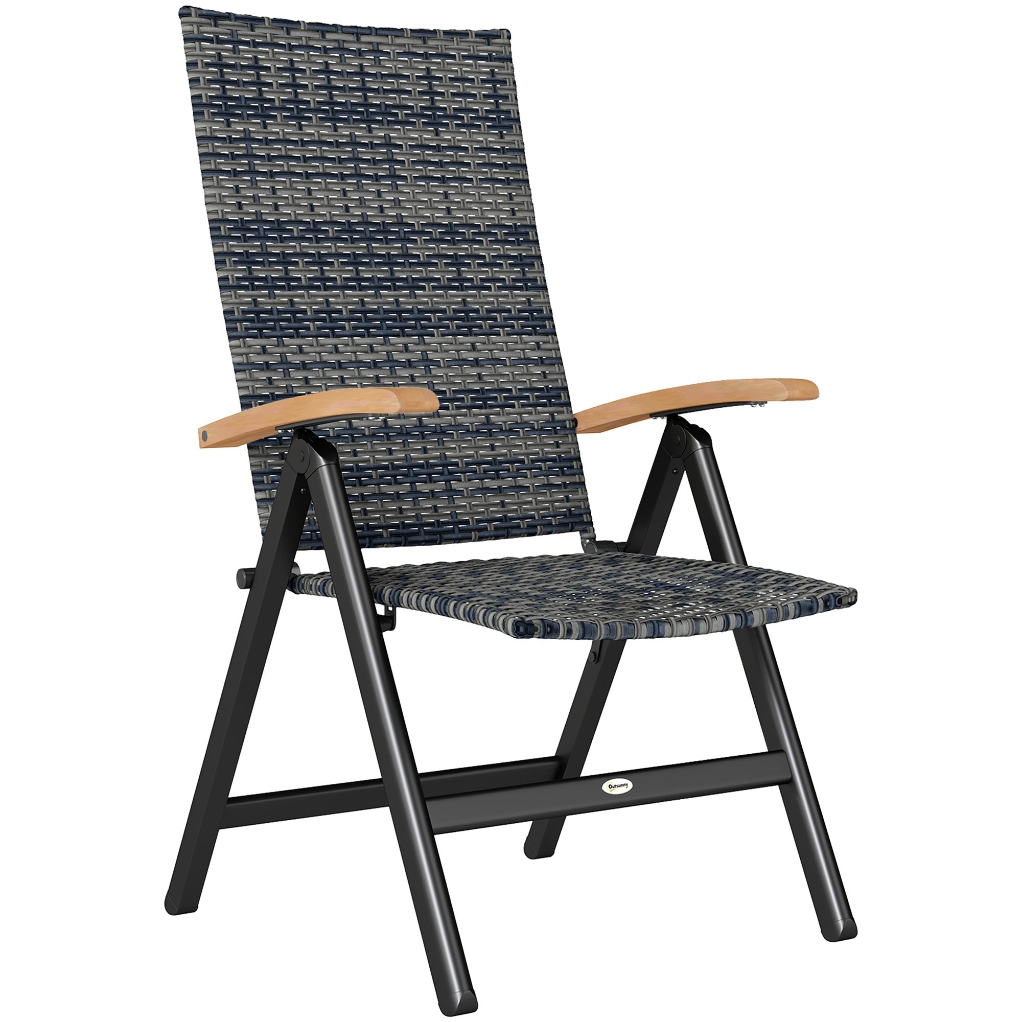 Outsunny Outdoor Folding Rattan Chair with Armrests, High Backrest, for Garden, Camping, Balcony, Porch - Mixed-grey 